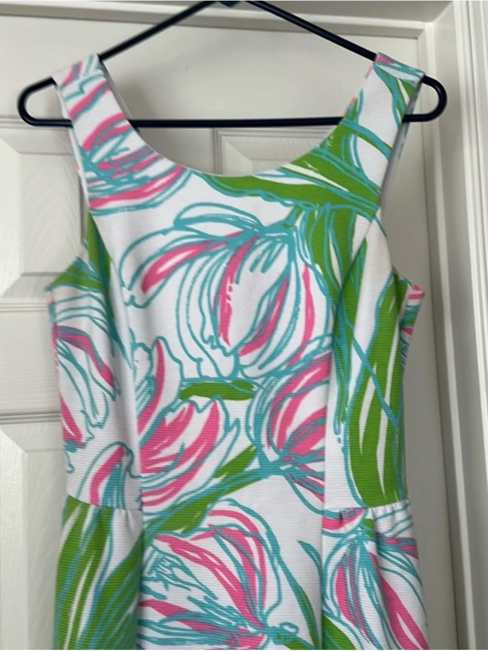 Lilly Pulitzer White Midi Dress with Pink & Green Floral Print - Picture 3 of 9
